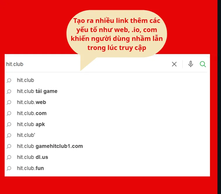 Đường dẫn nội bộ trên Hit.Club thật dẫn thẳng tới các trang chuẩn, còn trên trang giả Hit.Club dẫn sang tên miền lạ.